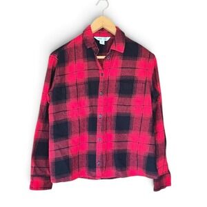 Old Navy Red Plaid Flannel The Boyfriend Shirt Women M Tall Buffalo Check Cotton